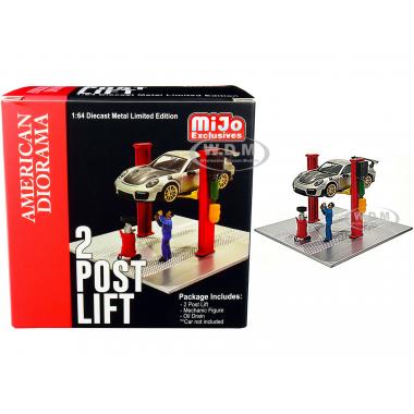 American Diorama 1:64 Mijo Figures 2 Post Lift with Oil Drain Red