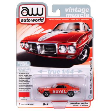 Auto World 1969 Pontiac Firebird Royal Bobcat Carousel Red with White 