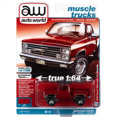 Auto World Premium 1986 Chevrolet Silverado K10 Stepside Pickup Truck Bright Red