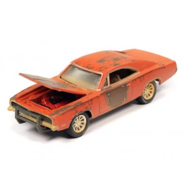 Johnny Lightning 1969 Dodge Charger R/T Orange (Unrestored) Barn Finds