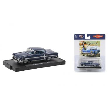M2 Machines 1:64 1958 Chevrolet Impala Fathom Blue Metallic with Blue Interior